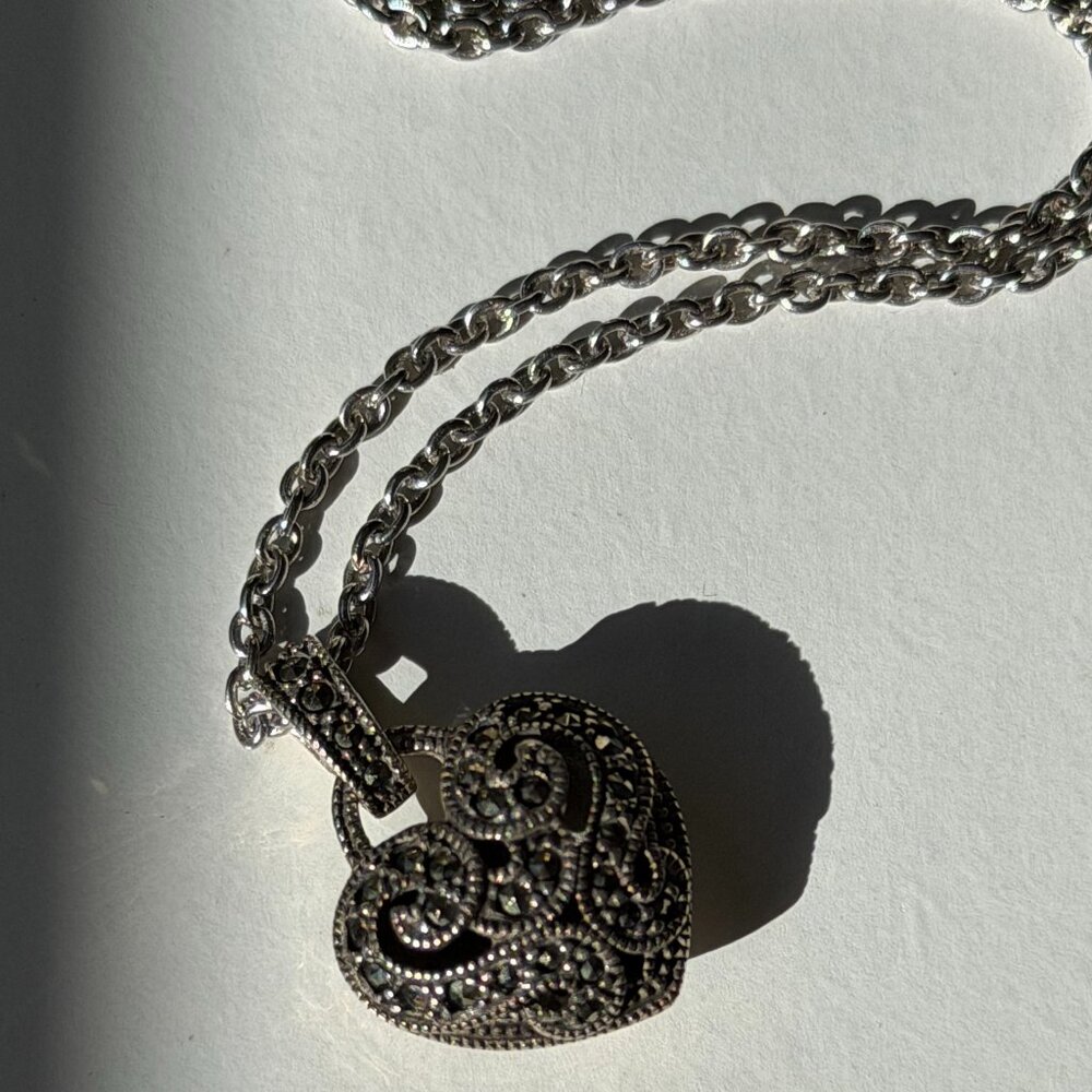 Vintage Judith Jack Sterling Silver Heart Necklace – Valentine’s Day Ready 💖 - Picture 4 of 10
